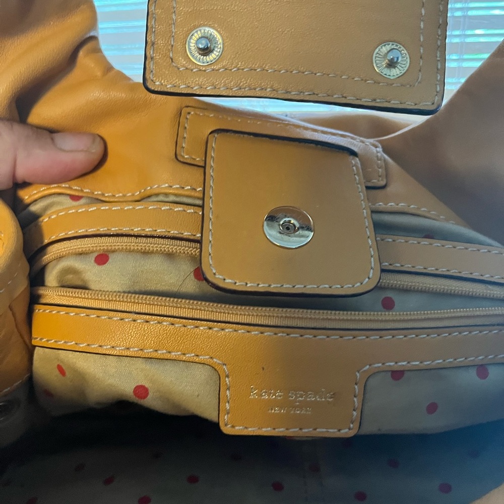 kate spade Tan Shoulder Bag with Red Polka Dot Interior